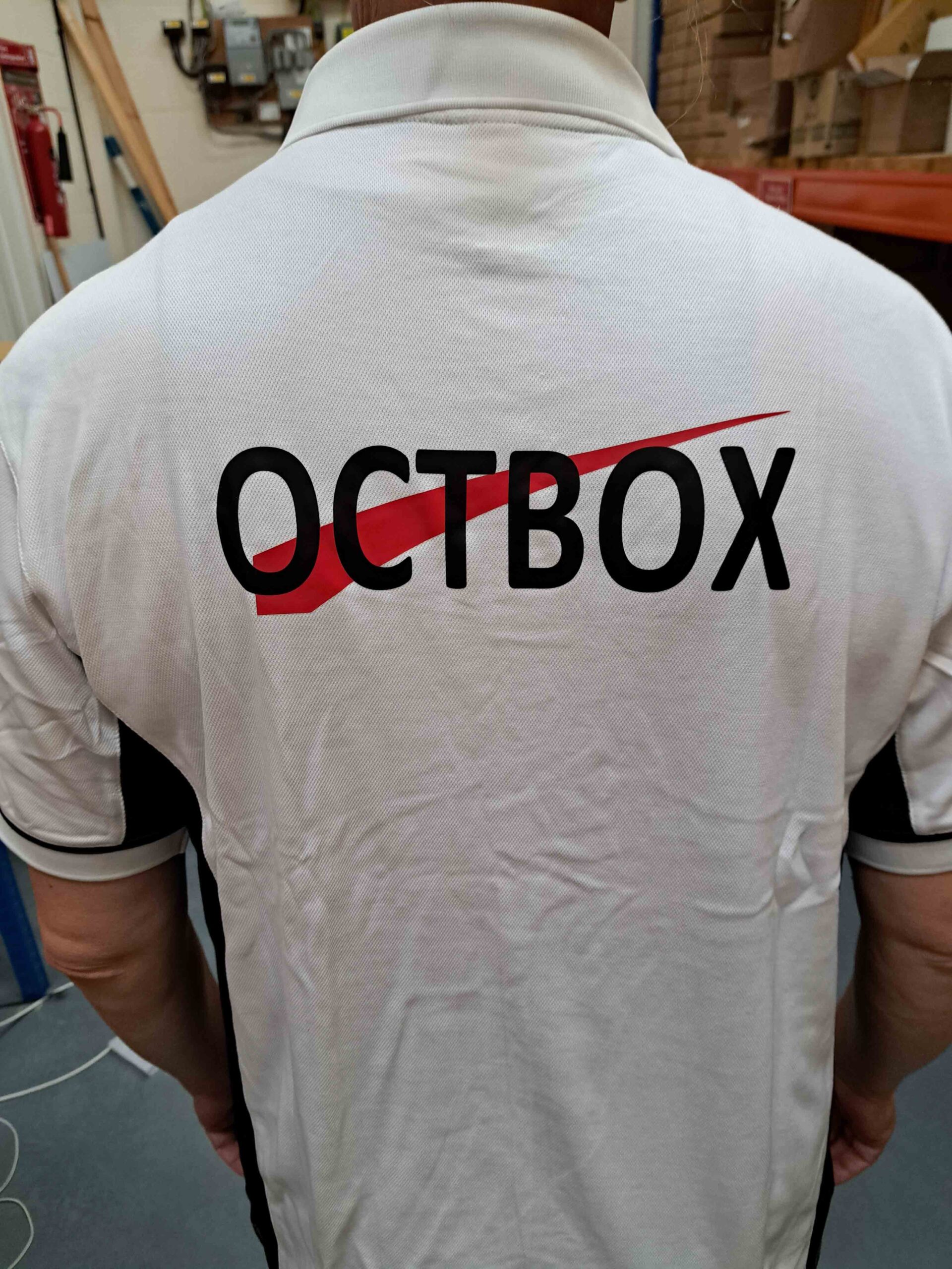 Octbox Poloshirt White with Black side Panels - shirtsize L A06C